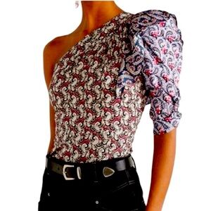 Isabel Marant Multi Floral Print One Shoulder 100% Cotton Blouse Size 6 US 38 UK